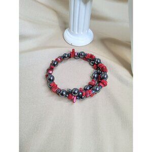 vintage hematite red polished chips spring bracelet